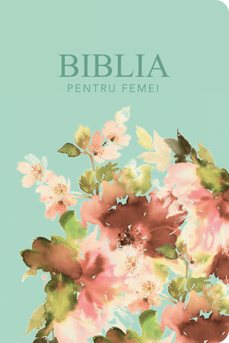 Biblia pentru femei, medie, coperta pvc flexibilă, verde pal, cu model floral